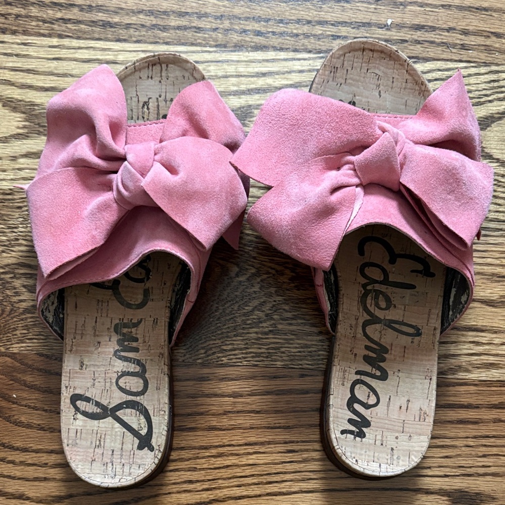 Sam Edelman Pink Suede Bow Slide Sandals